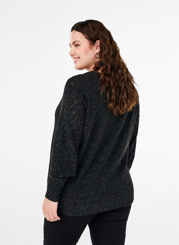 Zizzi Strickbluse mit Spitzenmuster, Dark Grey Melange, Model image number 1