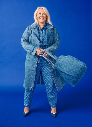 ZizziDenim-Trenchcoat mit Gürtel, Blue Denim, Model image number 0