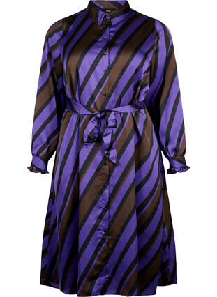 ZizziHemdblusenkleid aus Satin mit diagonalen Streifen, Stripe AOP, Packshot image number 0