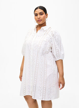 Zizzi Hemdkleid aus Baumwolle mit Lochstickerei, Off White, Model image number 0