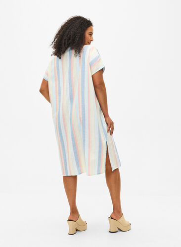 Zizzi Langes Hemd aus Baumwollmischung mit Leinen, Multi Color Stripe, Model image number 1
