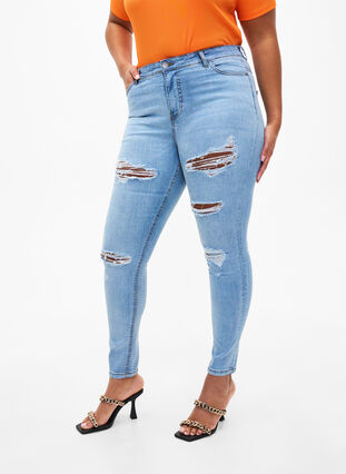 Zizzi Slim-Fit-Jeans mit Abriebdetails, Light Blue, Model image number 2