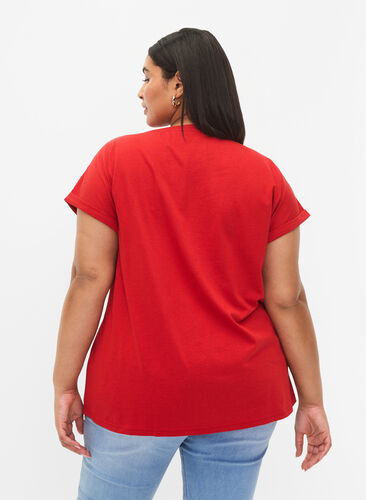Zizzi Kurzärmeliges T-Shirt aus einer Baumwollmischung, Tango Red, Model image number 1