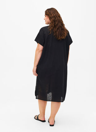 Zizzi Langes Hemd aus Baumwollmischung mit Leinen, Black, Model image number 1