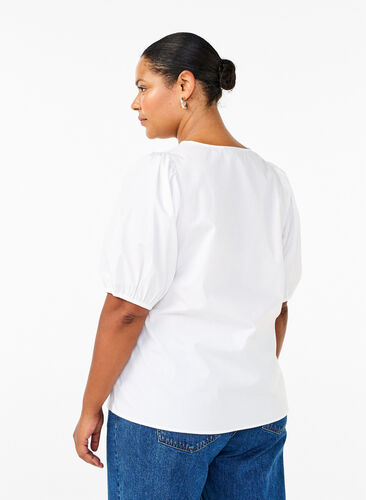 ZizziKurzärmelige Bluse mit Spitzendetail, Bright White, Model image number 1