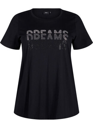 ZizziT-Shirt aus Baumwolle mit Strass-Motiv, Black w. Dream, Packshot image number 0