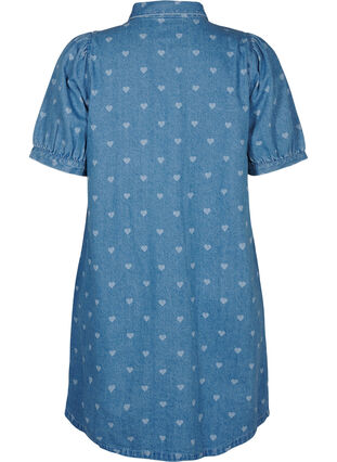 Zizzi Kurzärmliges Denim-Kleid mit Herz-Print, L. Blue D. w. Heart, Packshot image number 1