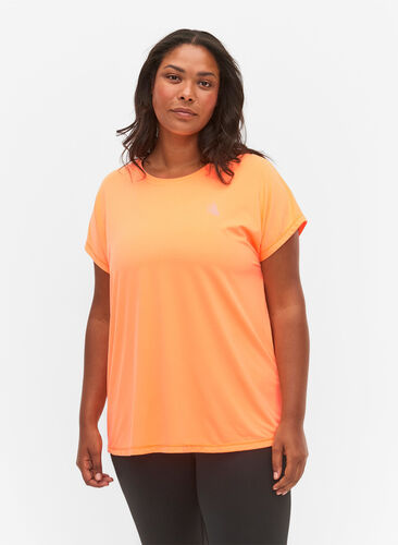 Zizzi Kurzarm Trainingsshirt, Neon Orange, Model image number 0