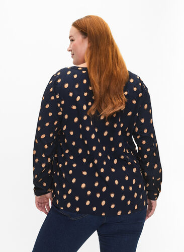 ZizziFLASH – Langärmlige Bluse mit Druck, Blue Double Dot, Model image number 1