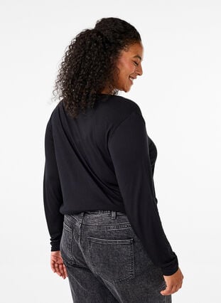 ZizziLangärmelige Bluse aus Wolle und Viskose, Black, Model image number 1