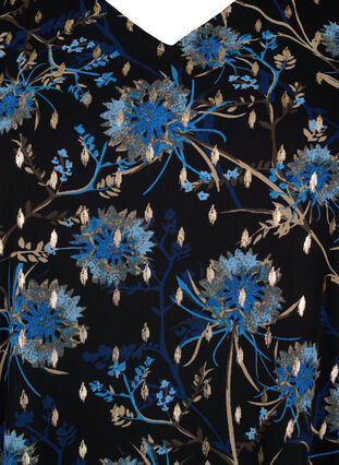 Zizzi Geblümte Bluse mit langen Ärmeln und V-Ausschnitt, Black Blue Flower , Packshot image number 2