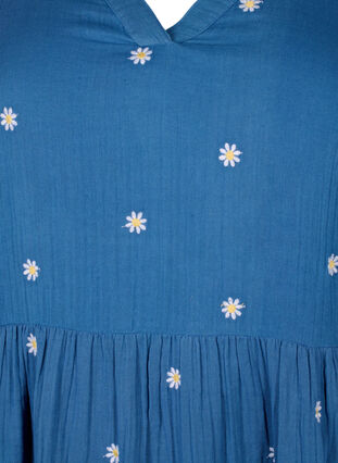 ZizziWeiches Baumwollkleid mit aufgestickten Blumen, Blue Horizon Daisy, Packshot image number 2