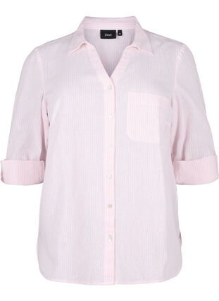 Zizzi Hemdbluse mit Knopfverschluss aus Baumwoll-Leinen-Gemisch, Rosebloom White, Packshot image number 0
