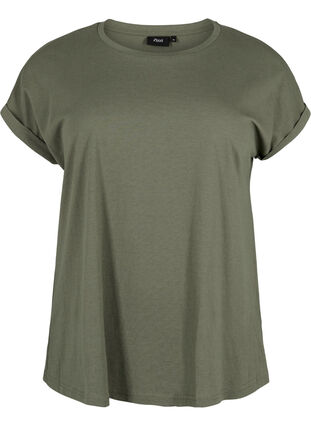 Zizzi Kurzärmeliges T-Shirt aus einer Baumwollmischung, Dusty Olive, Packshot image number 0