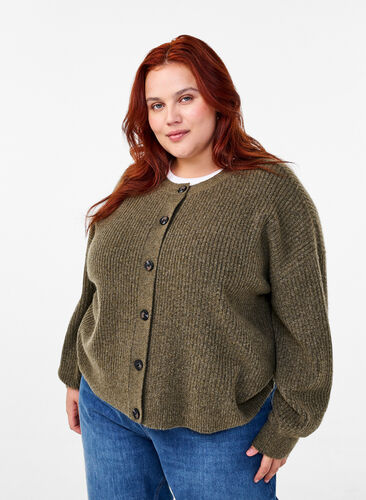 ZizziRippenstrick Strickjacke mit Knöpfen, Dusky Green Mel., Model image number 0