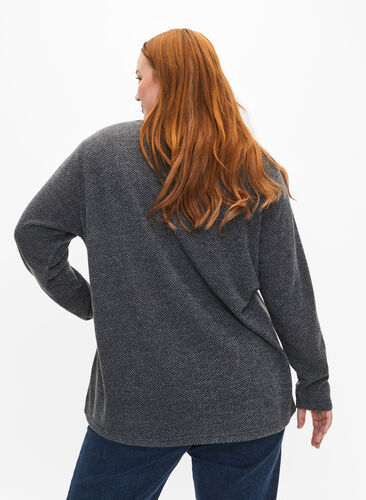 Zizzi Melange Bluse mit rund um den Neck und langen Ärmel, Dark Grey, Model image number 1