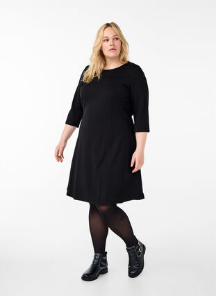 ZizziA-förmiges Kleid mit 3/4-Ärmeln, Black, Model image number 2