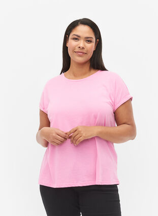 Zizzi Kurzärmeliges T-Shirt aus einer Baumwollmischung, Rosebloom, Model image number 0