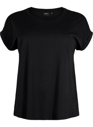 Zizzi Kurzärmeliges T-Shirt aus einer Baumwollmischung, Black, Packshot image number 0