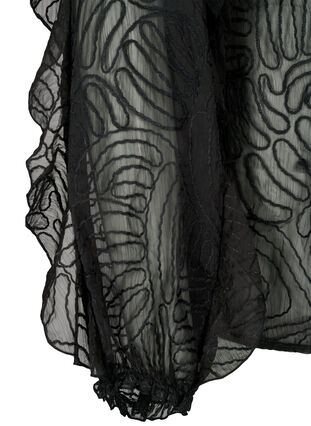 Zizzi Rüschenbluse aus Chiffon mit Struktur, Black, Packshot image number 3