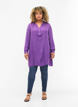 ZizziViskose Tunika mit Ton-in-Ton-Muster, Lavender Violet, Model image number 2