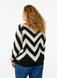 Hochgeschlossener Strickpullover mit Reißverschluss, Black Birch Stripe, Model