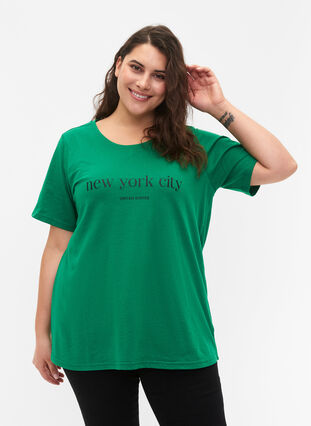 Zizzi FLASH - T-Shirt mit Motiv, Jolly Green, Model image number 0