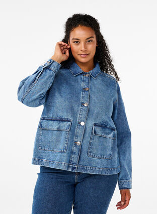 ZizziHemdjacke aus Denim mit Taschen, Blue Denim, Model image number 0