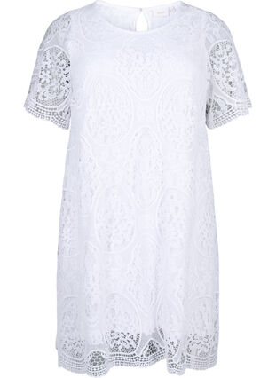 Zizzi Partykleid aus Spitze mit kurzen Ärmeln, Bright White, Packshot image number 0