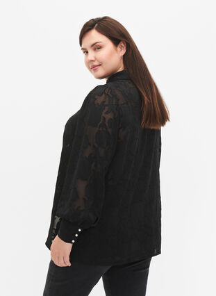 ZizziJacquard-Bluse mit Perlenknöpfen, Black, Model image number 1