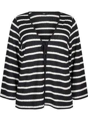 ZizziStrickjacke mit Bindebändchen, Black White stripe, Packshot image number 0