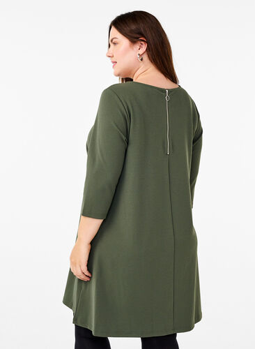 ZizziFLASH – Kurzes Kleid mit A-Linien-Schnitt und 3/4-Ärmeln, Thyme, Model image number 1