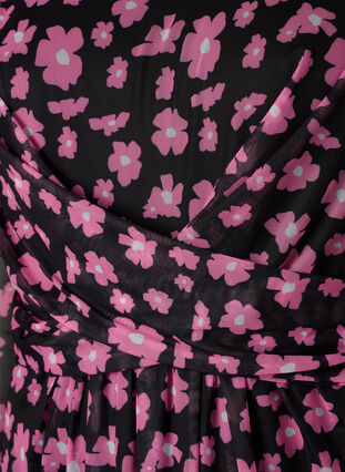 ZizziGeblümtes Netzkleid mit langen Ärmeln, Black Pink AOP, Packshot image number 3