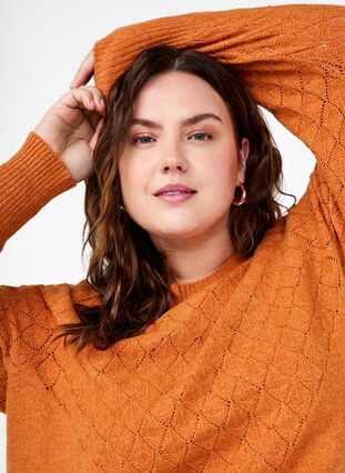 Zizzi Strickbluse mit Spitzenmuster, Marmelade Mel., Model image number 2