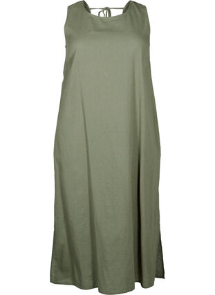 ZizziÄrmelloses Kleid aus Baumwollmischung mit Leinen, Deep Lichen Green, Packshot image number 0