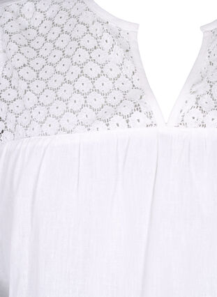 Zizzi Kleid aus einer Baumwollmischung mit Leinen und Häkeldetails, Bright White, Packshot image number 2