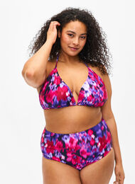 Bikinihose mit Aufdruck und hoher Taille, Pink Flower AOP, Model