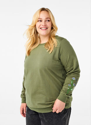 ZizziSweatshirt mit Blumenstickereien, D. L. Green W. emb., Model image number 0