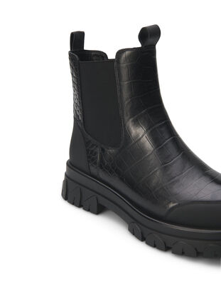 ZizziExtra-Weite – Croco Chelsea-Stiefel aus Leder, Black, Packshot image number 4