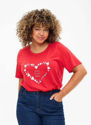 Zizzi FLASH - T-Shirt mit Motiv, High Risk Red Heart, Model image number 0