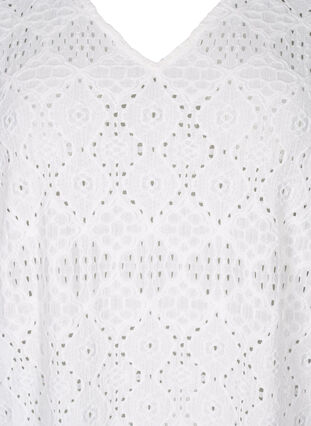 Zizzi Kurzes Kleid mit V-Ausschnitt und Lochmuster, Bright White, Packshot image number 2