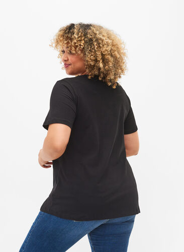 ZizziUnifarbenes Basic-T-Shirt aus Baumwolle, Black, Model image number 1