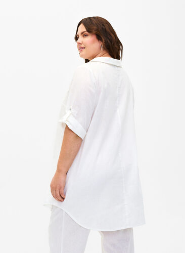 Zizzi Tunika mit kurzen Ärmeln aus Baumwollgemisch mit Leinen, Bright White, Model image number 1