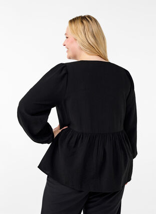 ZizziBluse aus Viskose mit Schleifen und langen Ärmeln, Black White Bow, Model image number 1