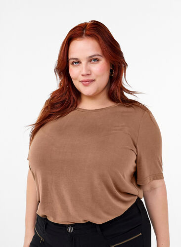 ZizziT-Shirt aus TENCEL™ Modal mit Rundhalsausschnitt, Coca Mocha, Model image number 0