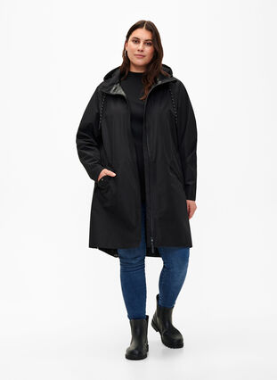 ZizziRegenjacke mit Taschen und Kapuze, Black, Model image number 4