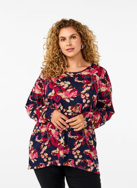  Bluse mit Blumenmuster und langen Ärmeln, Ev. Blue Rose Fl.AOP, Model