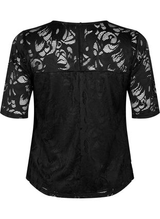 Zizzi Bluse mit Spitze und kurzen Ärmeln, Black, Packshot image number 1