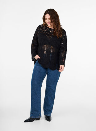 ZizziStrickbluse mit Spitzenmuster, Black, Model image number 2