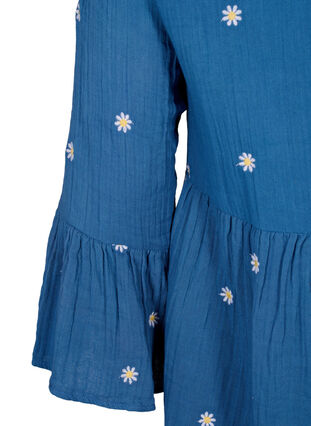 ZizziWeiches Baumwollkleid mit aufgestickten Blumen, Blue Horizon Daisy, Packshot image number 3